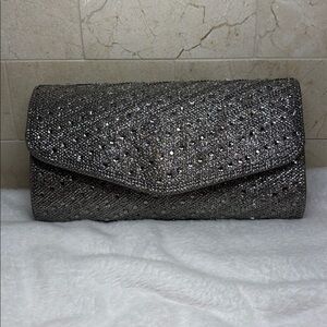 Elegant Silver Clutch Bag with Silver Chain Strap